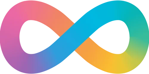 Neurodiversity infinity symbol in a rainbow colour.